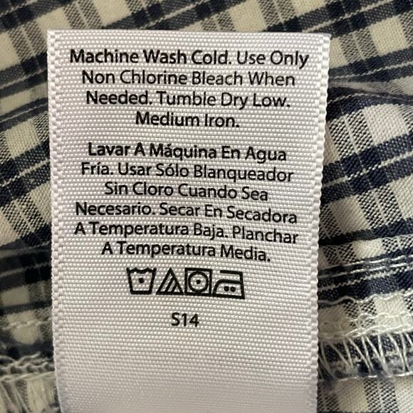 Free Assembly Gingham Plaid Navy White Button Up Shirt LRG Peasant Casual Spring - Picture 9 of 9